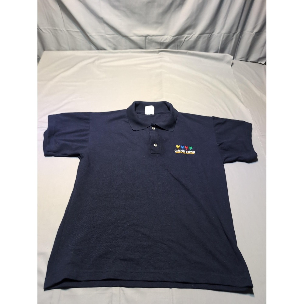 Mr Buho Cancun Beach Shirt Mens Large Navy Blue Embroidered Polo Mexico Souvenir